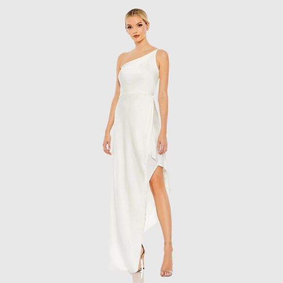 NWOT Mac Duggal One Shoulder White Satin Gown - Picture 2 of 13